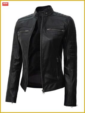 Women's Real Lambskin Leather Cafe Racer Jacket, Zip Closure